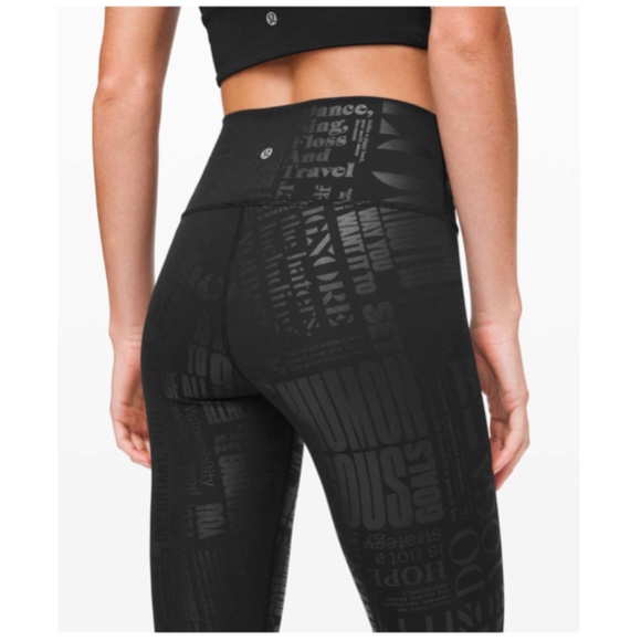 LULULEMON Wunder Under HR Crop 23" Manifesto Foil Black Size 4 - Picture 4 of 13